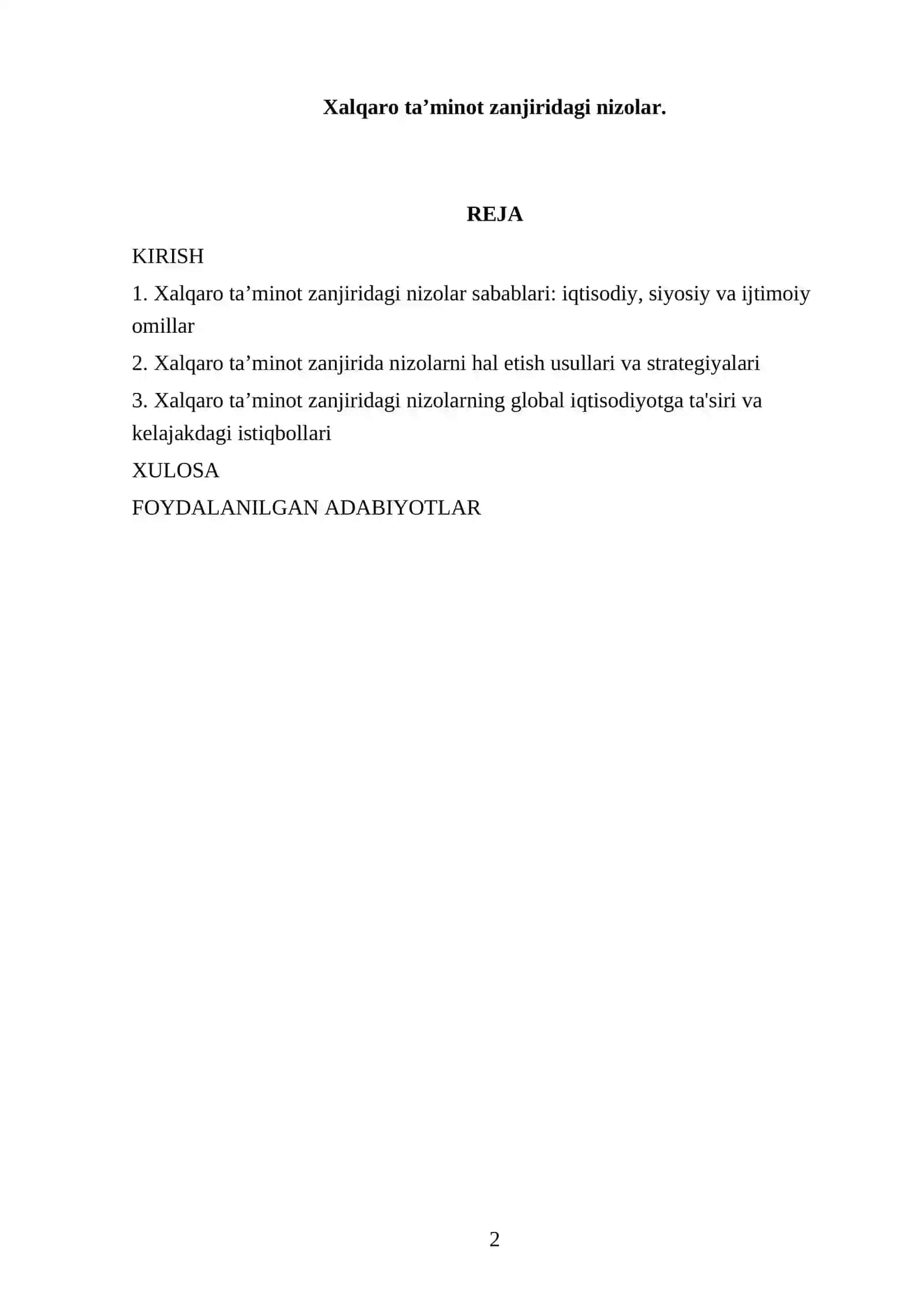 Xalqaro ta’minot zanjiridagi nizolar 2