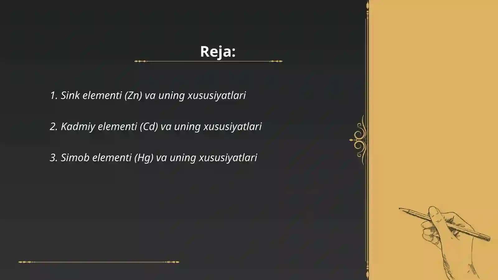 II guruh elementlari (Zn, Cd Hg misolida mavzusida 2