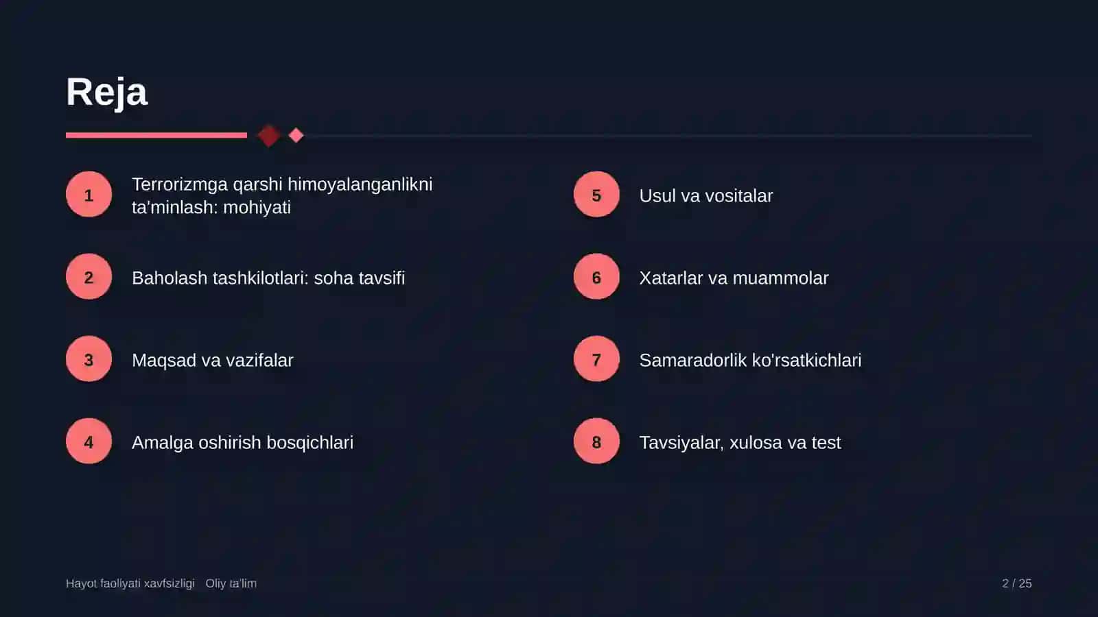 Hayot faoliyati xavfsizligi · Oliy ta'lim 2