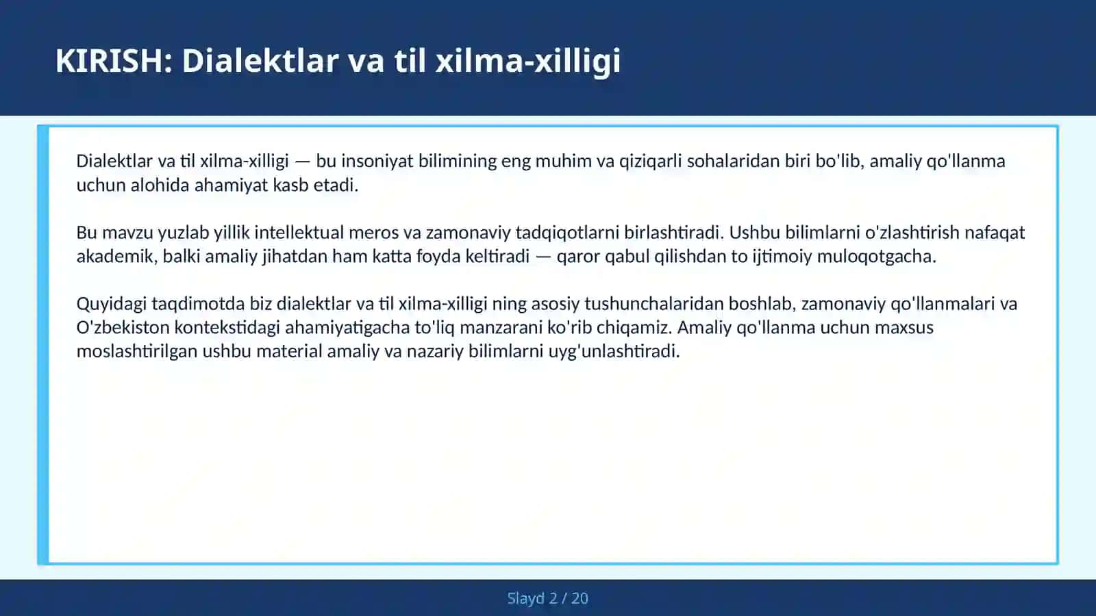 Dialektlar va Til Xilma-Xilligi 2
