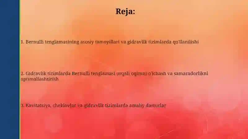 Bernuliy tenglamasing gidravlik tizimlarda amaliy qulanilishi 2