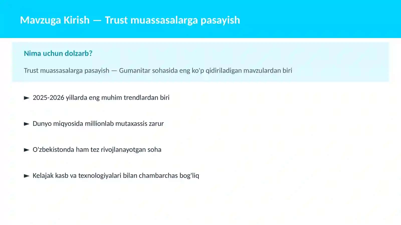 Trust muassasalarga pasayish 2