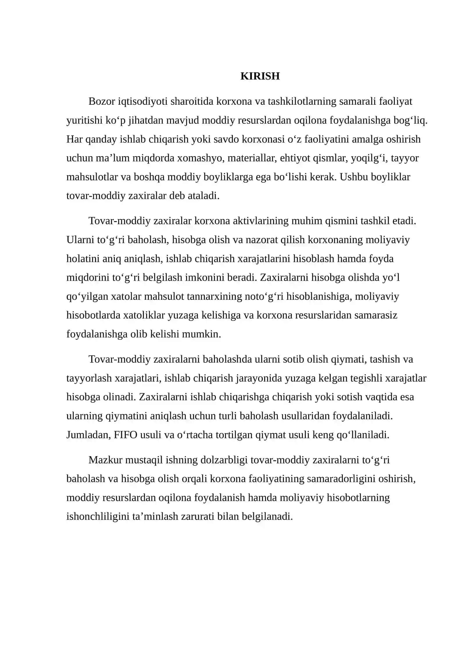 TOVAR-MODDIY ZAXIRALARNI BAHOLASH VA HISOBGA OLISH USULLARI 2