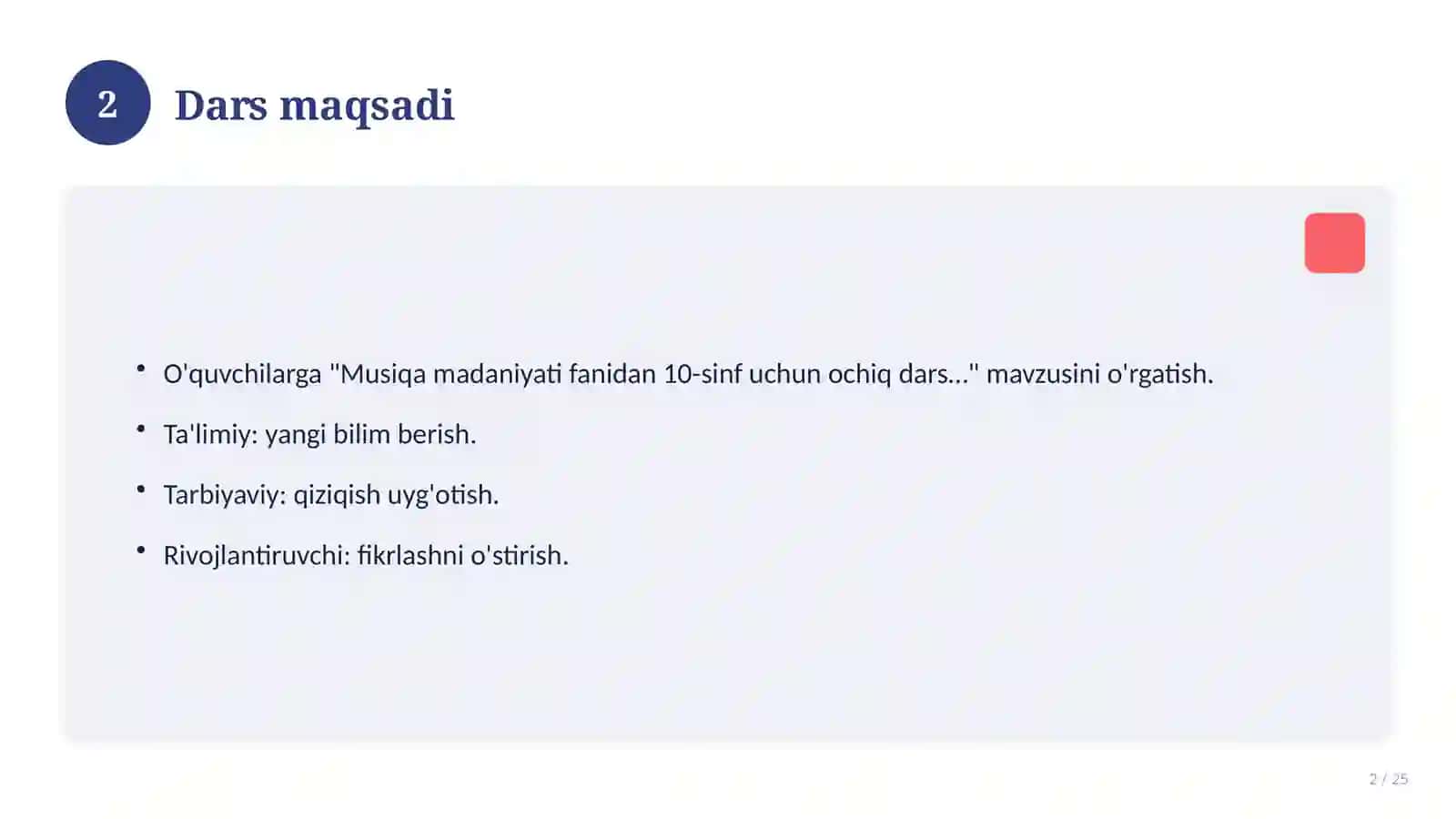 Musiqa madaniyati fanidan 10-sinf uchun ochiq dars ishlanmasi 2