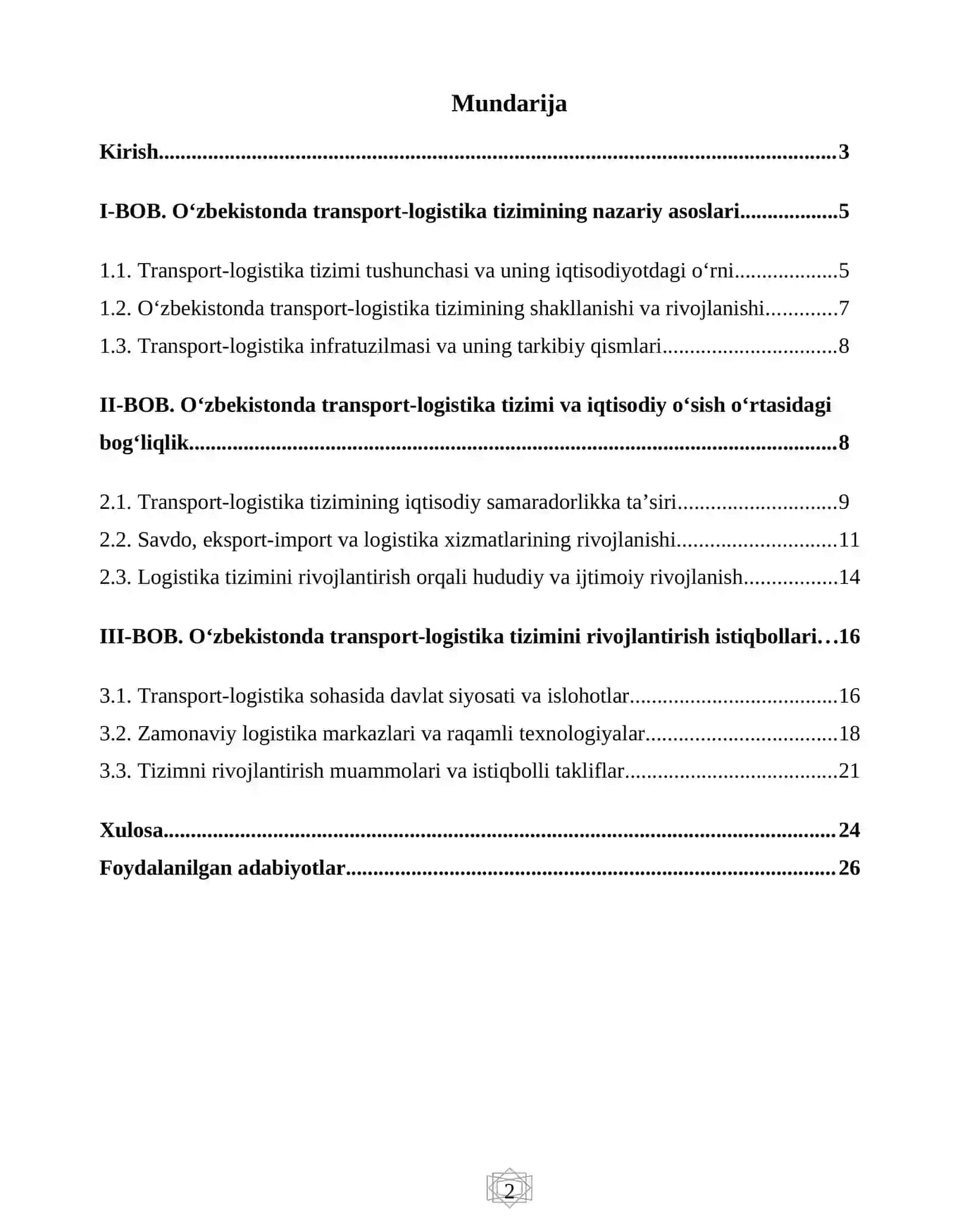 O‘zbekistonda transport-logistika tizimining nazariy asoslari 2