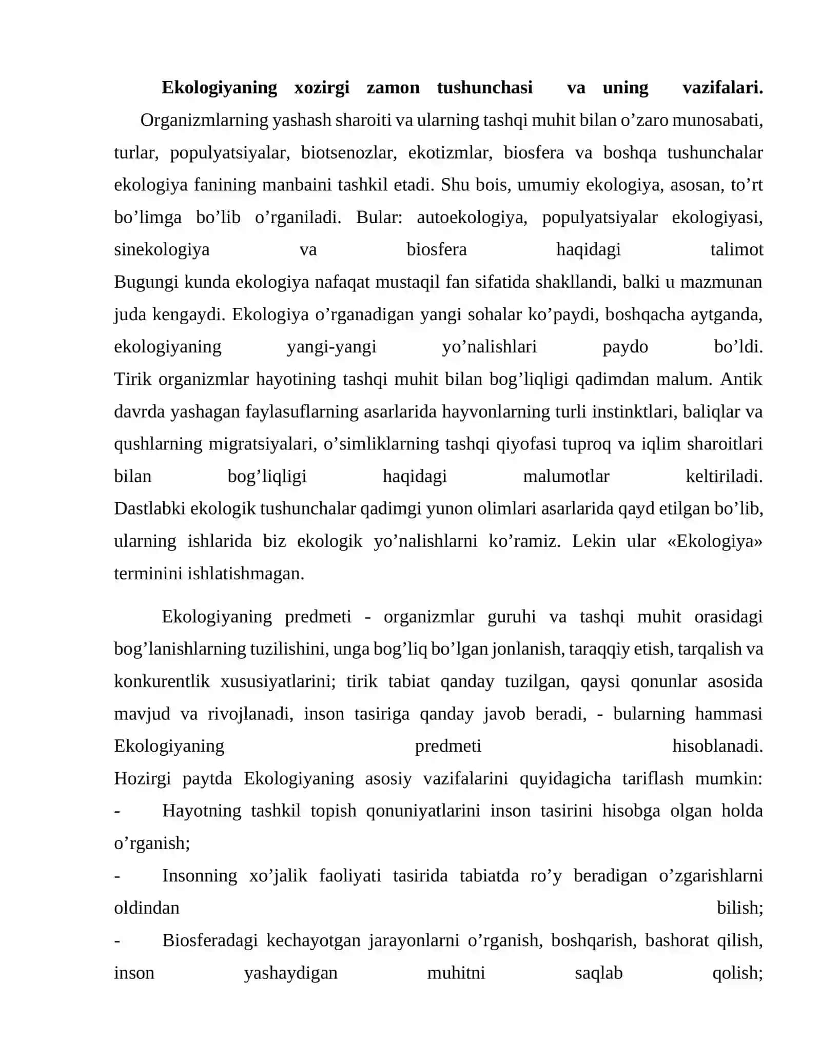 Ekologiyaning xozirgi zamon tushunchasi va uning vazifalari 2