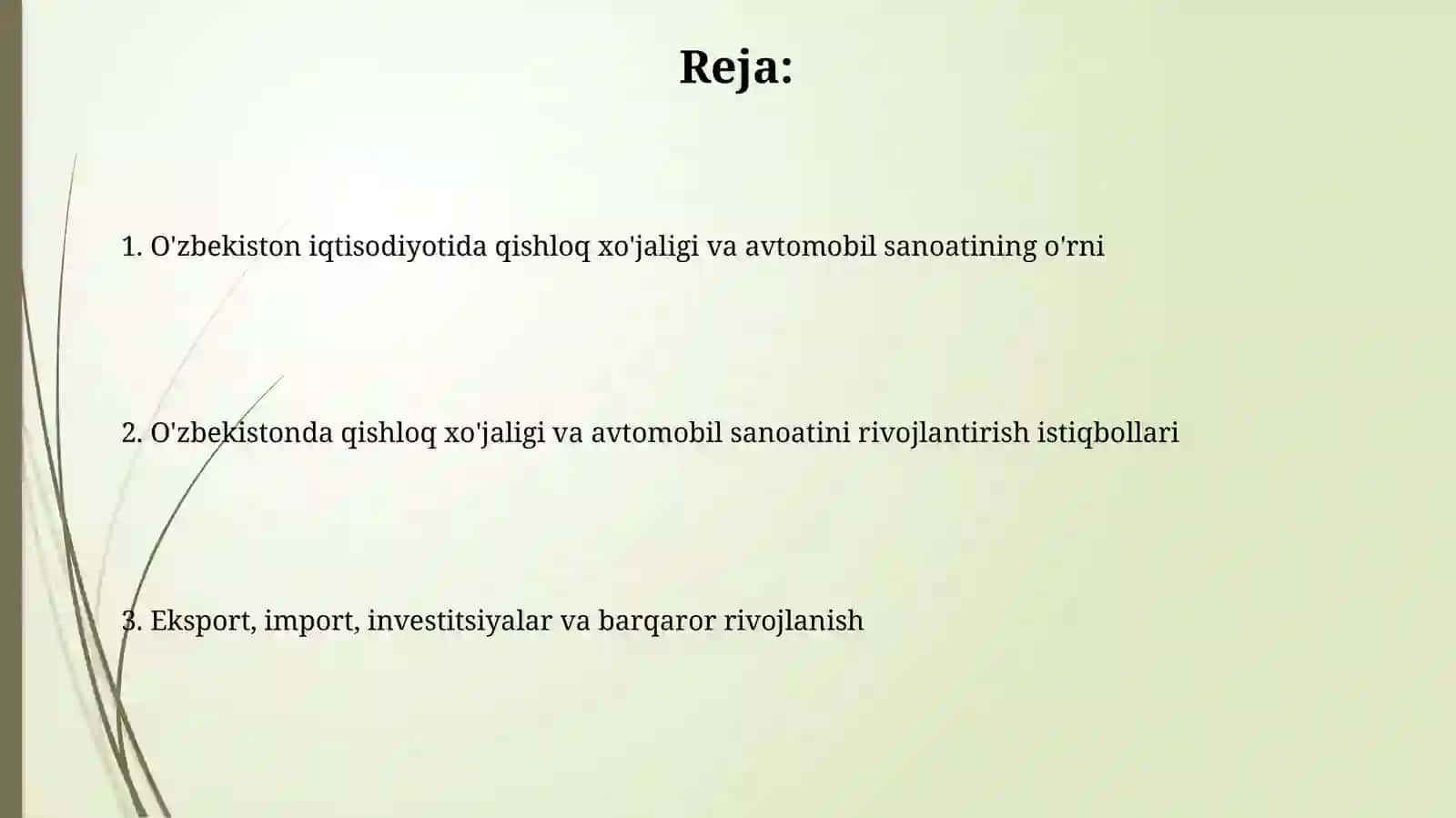 O'zbekiston iqtisodiyotida qishloq xo'jaligi va avtomobil sanoatining o'rni 2