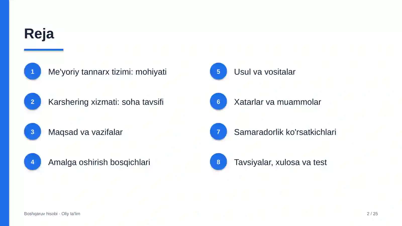 Karshering xizmatida me'yoriy tannarx tizimini joriy etish 2
