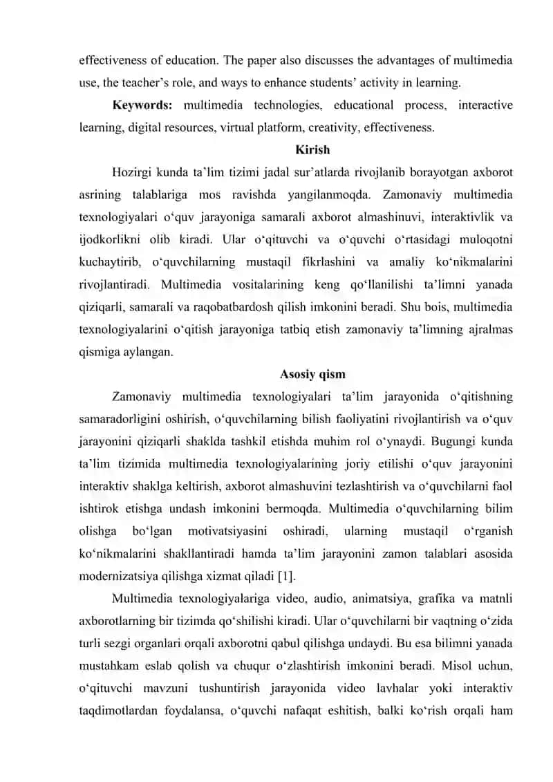 Zamonaviy multimedia texnologiyalari va uning ta'lim jarayonidagi oʻrni 2