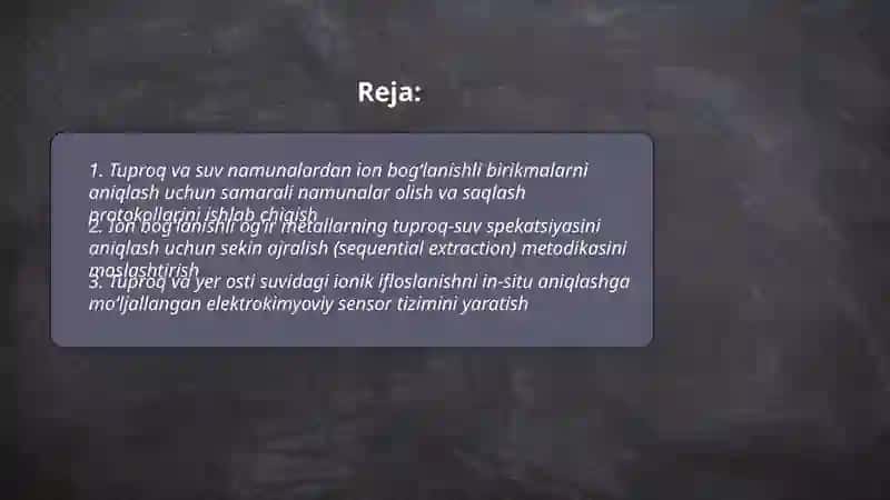 Tuproq va suv namunalardan ion bogʻlanishli birikmalarni aniqlash 2
