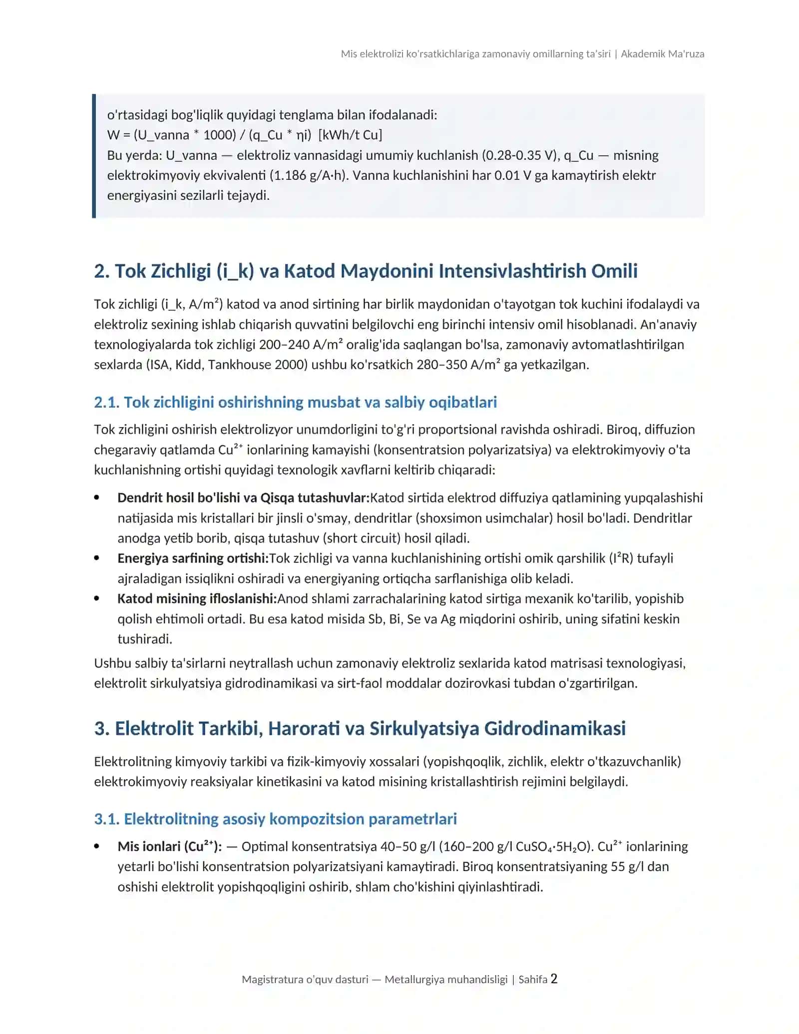 Mis elektrolizi ko'rsatkichlariga zamonaviy omillarning ta'siri 2