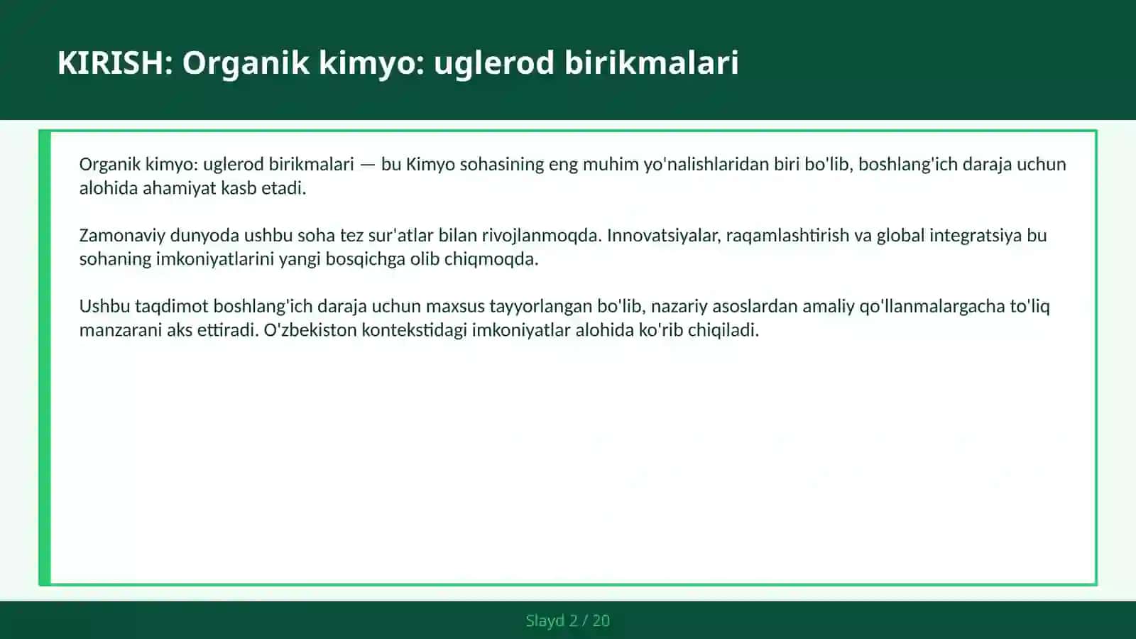Organik kimyo: uglerod birikmalari 2