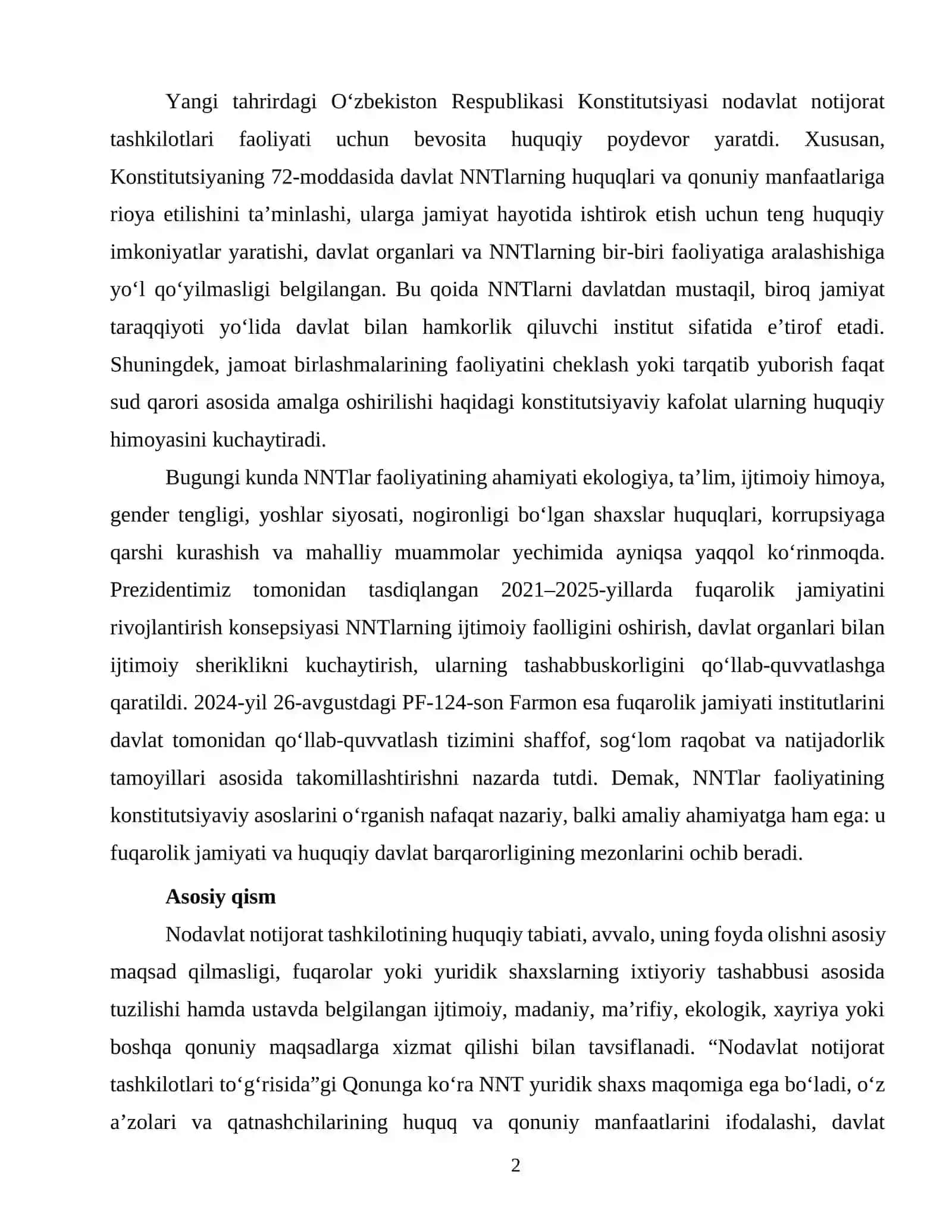 O‘ZBEKISTONDA NODAVLAT VA NOTIJORAT TASHKILOTLAR FAOLIYATINING KONSTITUTSIYAVIY ASOSLARI 2