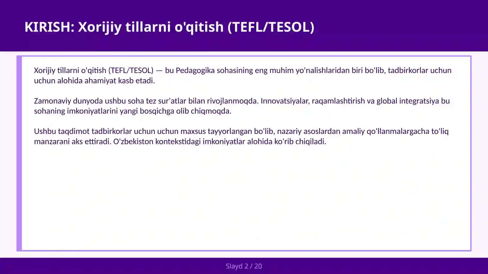 Xorijiy tillarni o'qitish (TEFL/TESOL) 2
