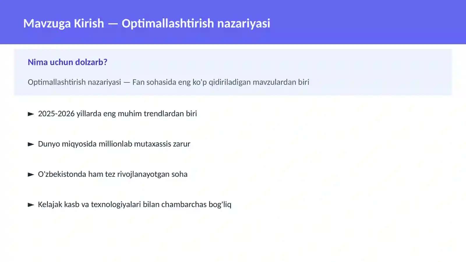 Optimallashtirish nazariyasi 2