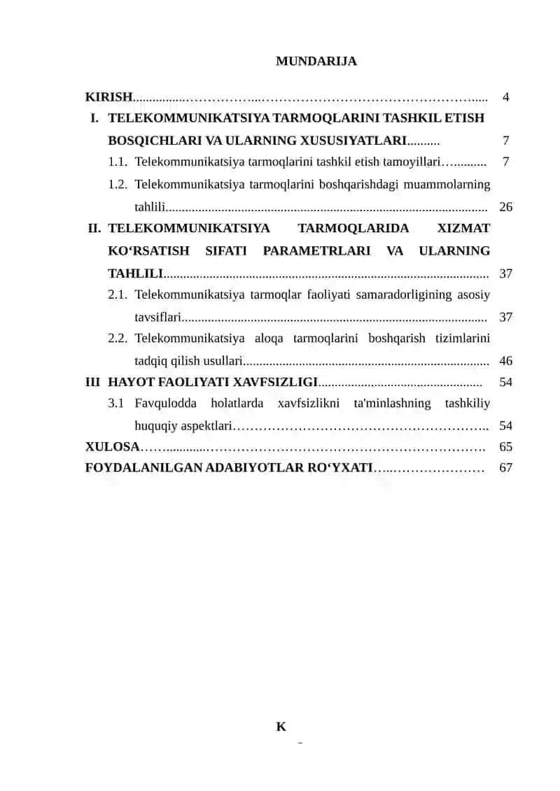 telekommunikatsiyada xizmat ko‘rsatish sifatini (QoS) parametrik tahlil qilish  diplom ishi 2