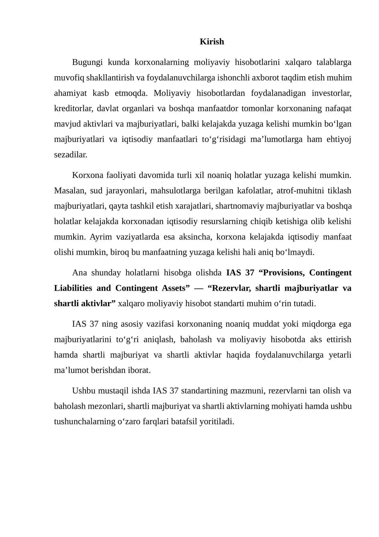 IAS 37 “PROVISIONS, CONTINGENT LIABILITIES AND CONTINGENT ASSETS” STANDARTINING MAZMUNINI O‘RGANISH 2