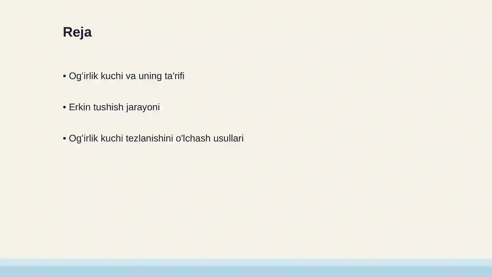 Ogʻirlik kuchi tezlanishini jismning erkin tushishi bilan aniqlash 2