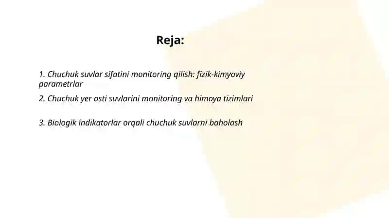 Chuchuk suvlarni muhofaza qilish monitoringi 2