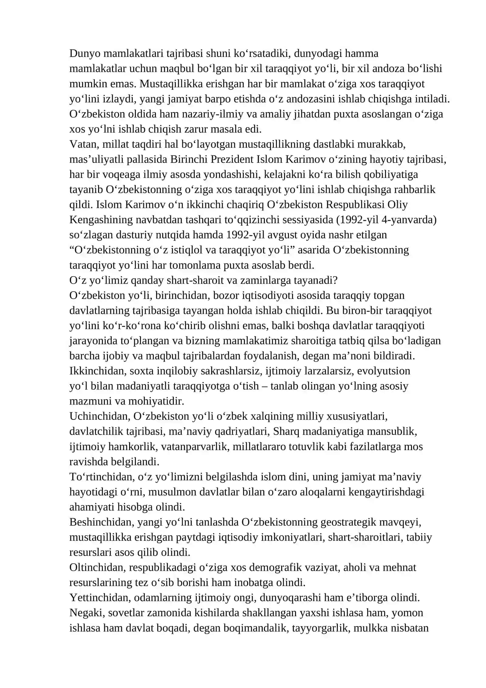 O‘zbekistonning O‘ziga Xos Istiqlol va Tarqqiyot Yoli 2