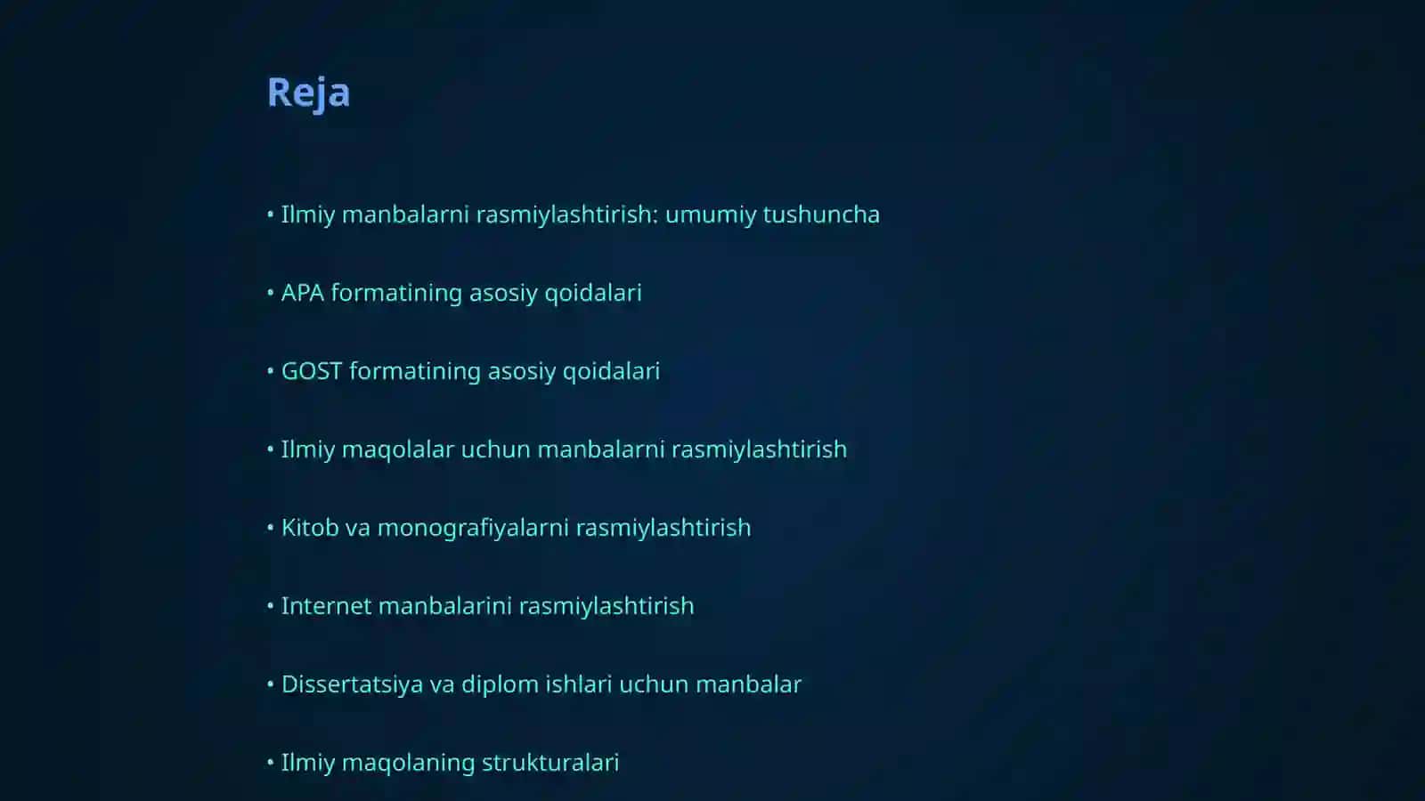 Ilmiy manbalarni rasmiylashtirish (APA,GOST) 2
