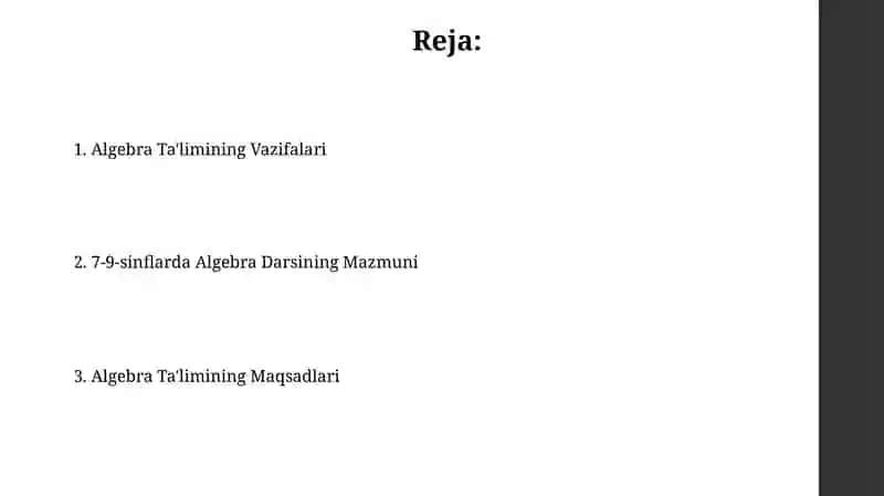 Algebra Ta'limining Vazifalari 2