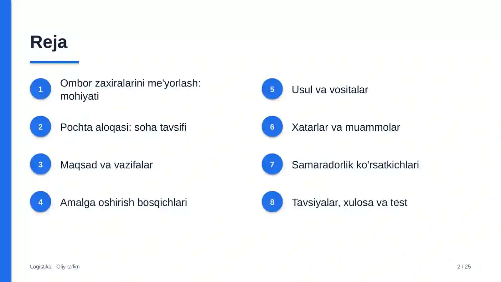 pochta aloqasida ombor zaxiralarini me'yorlash 8977 2