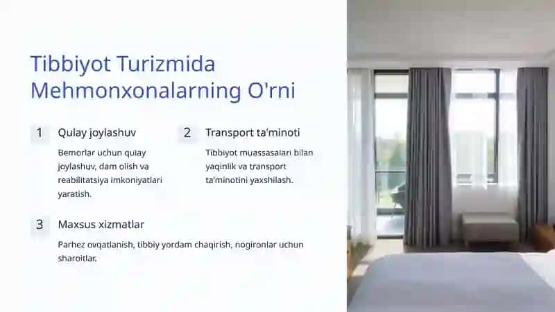 Tibbiyot va Sog'liqni Saqlash Turizmi: Mehmonxonalar va Klinikalar Hamkorligi 2