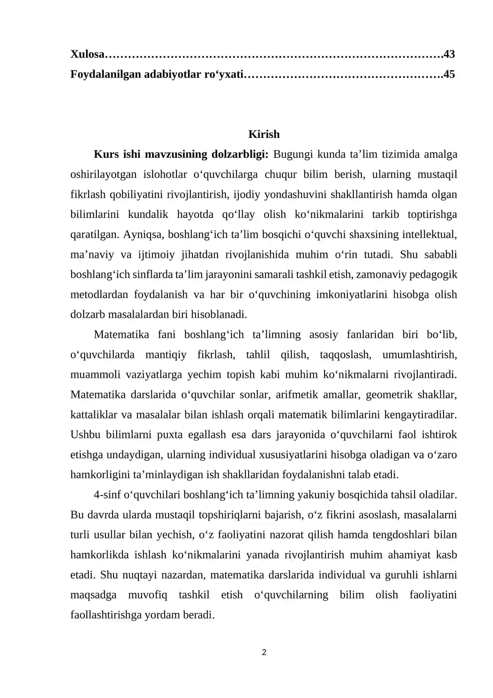 4-sinf matematika darslarida darsda individual va guruhli ishlar olib borishga o'rgatish metodikasi 2