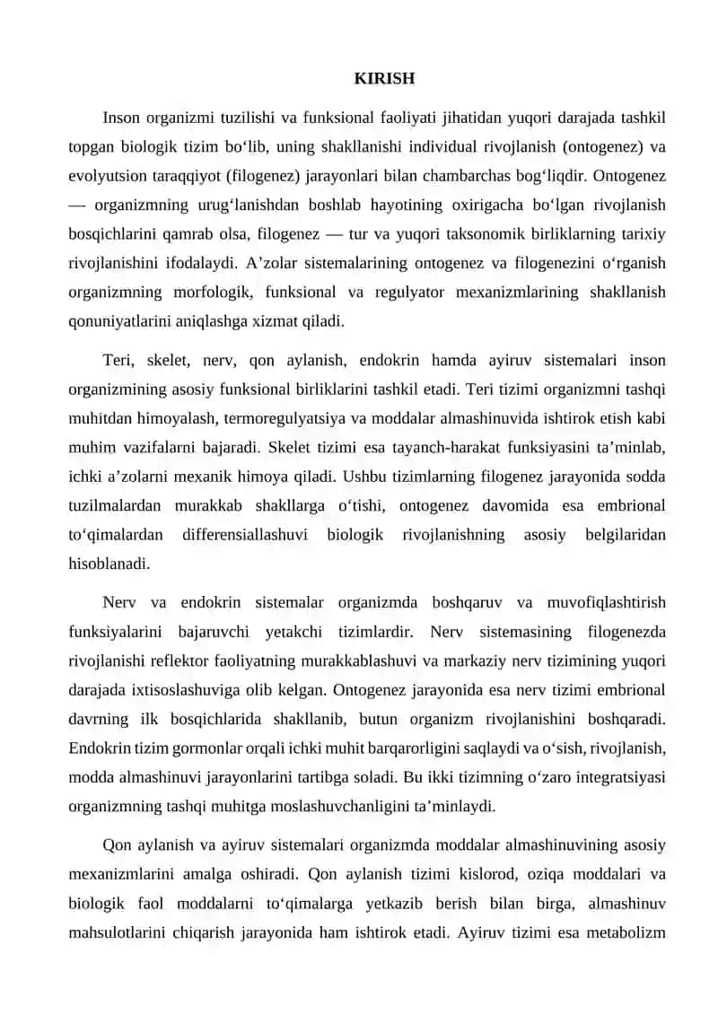 A'zolar sistemasi ontofilogenezi 2