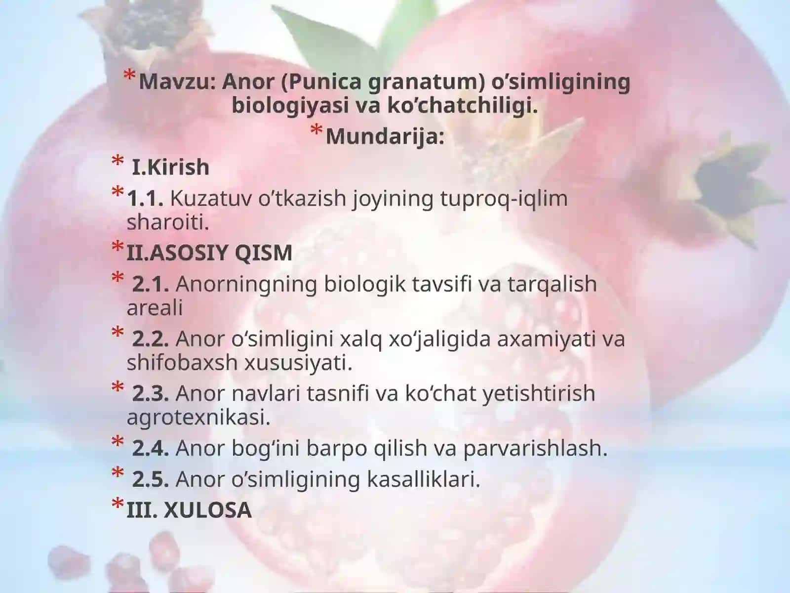 Anor (Punicagranatum) o’simligining biologiyasi va ko’chatchiligi 2
