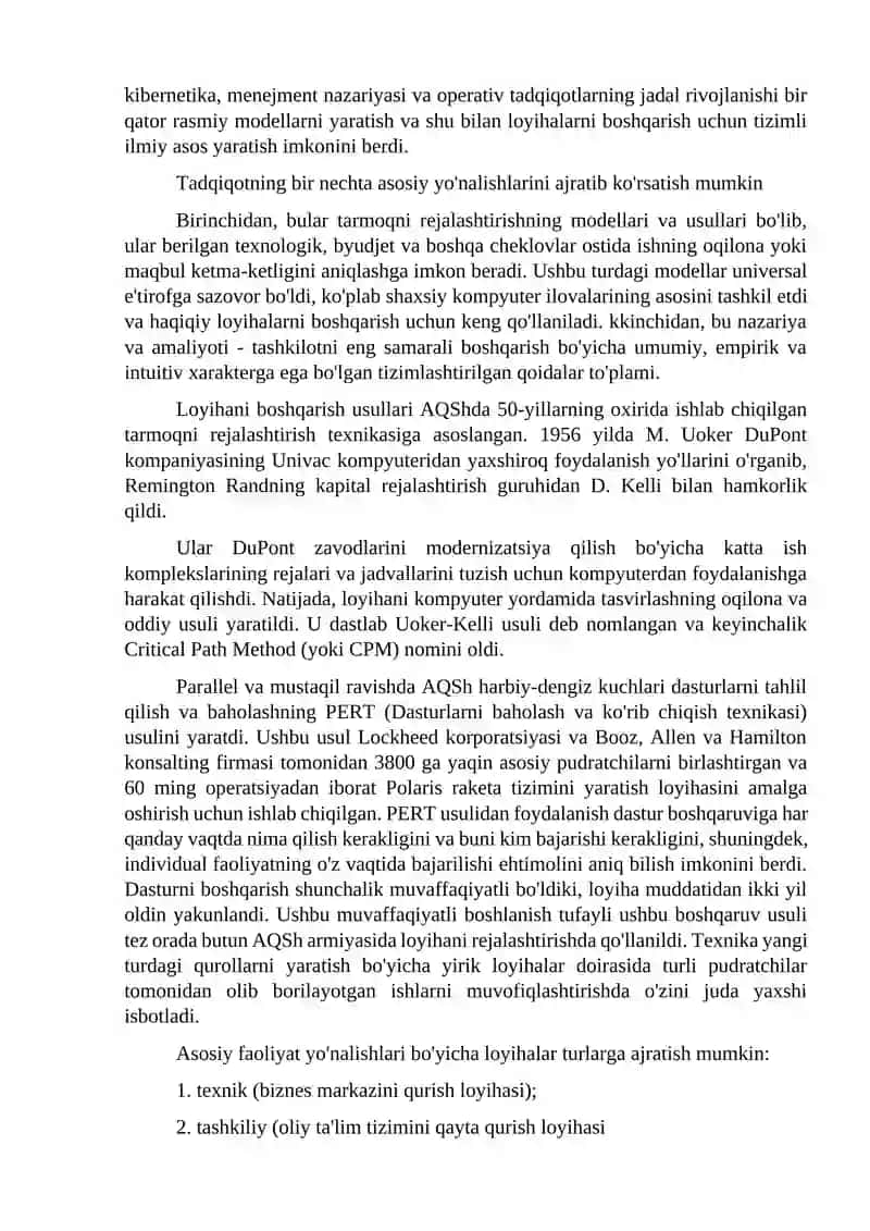 Loyiha boshqaruviga kirish, loyiha tarifi va turlari 2