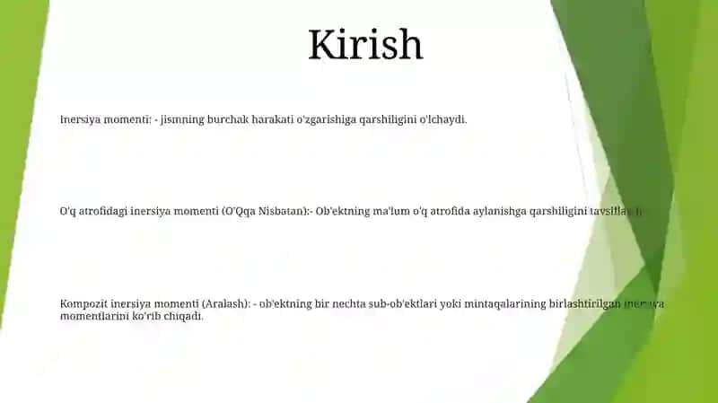 Qattiq Jismning Inertsiya Momentlari ( OʻQqa Nisbatan Va Aralash) 2