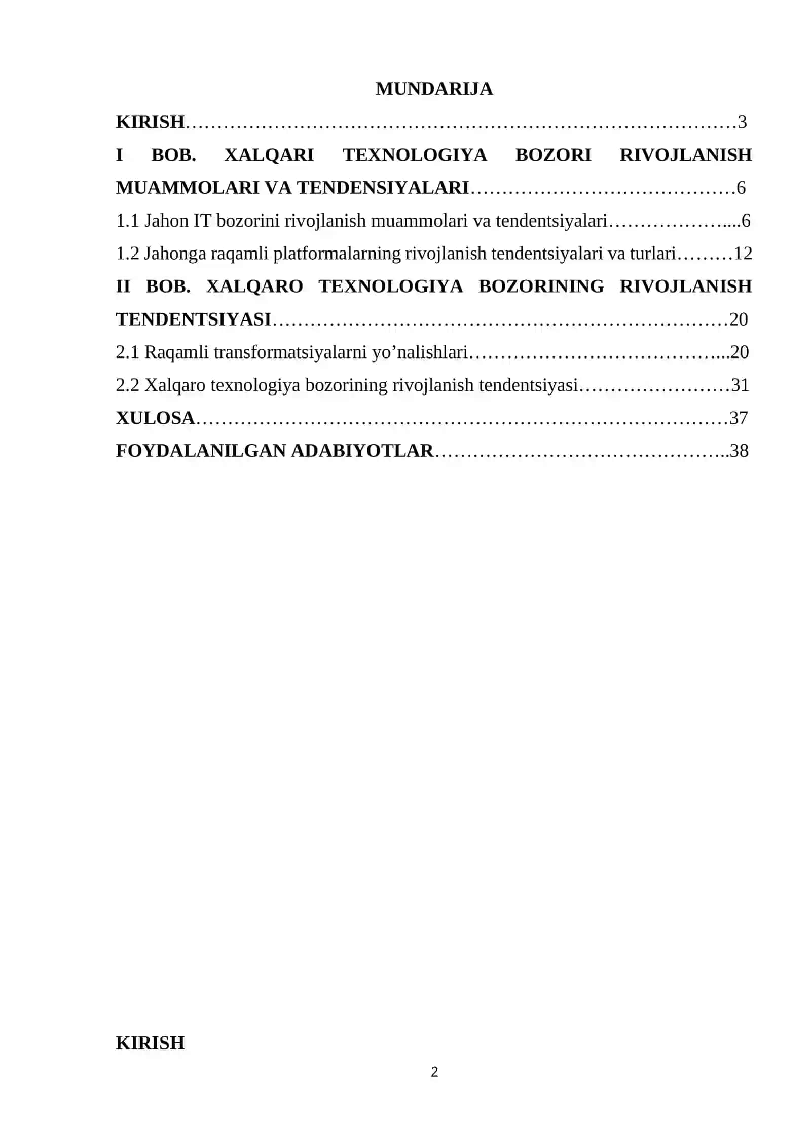 Kurs Ishi: Xalqaro texnologiya bozorining rivojlanish tendensiyasi 2