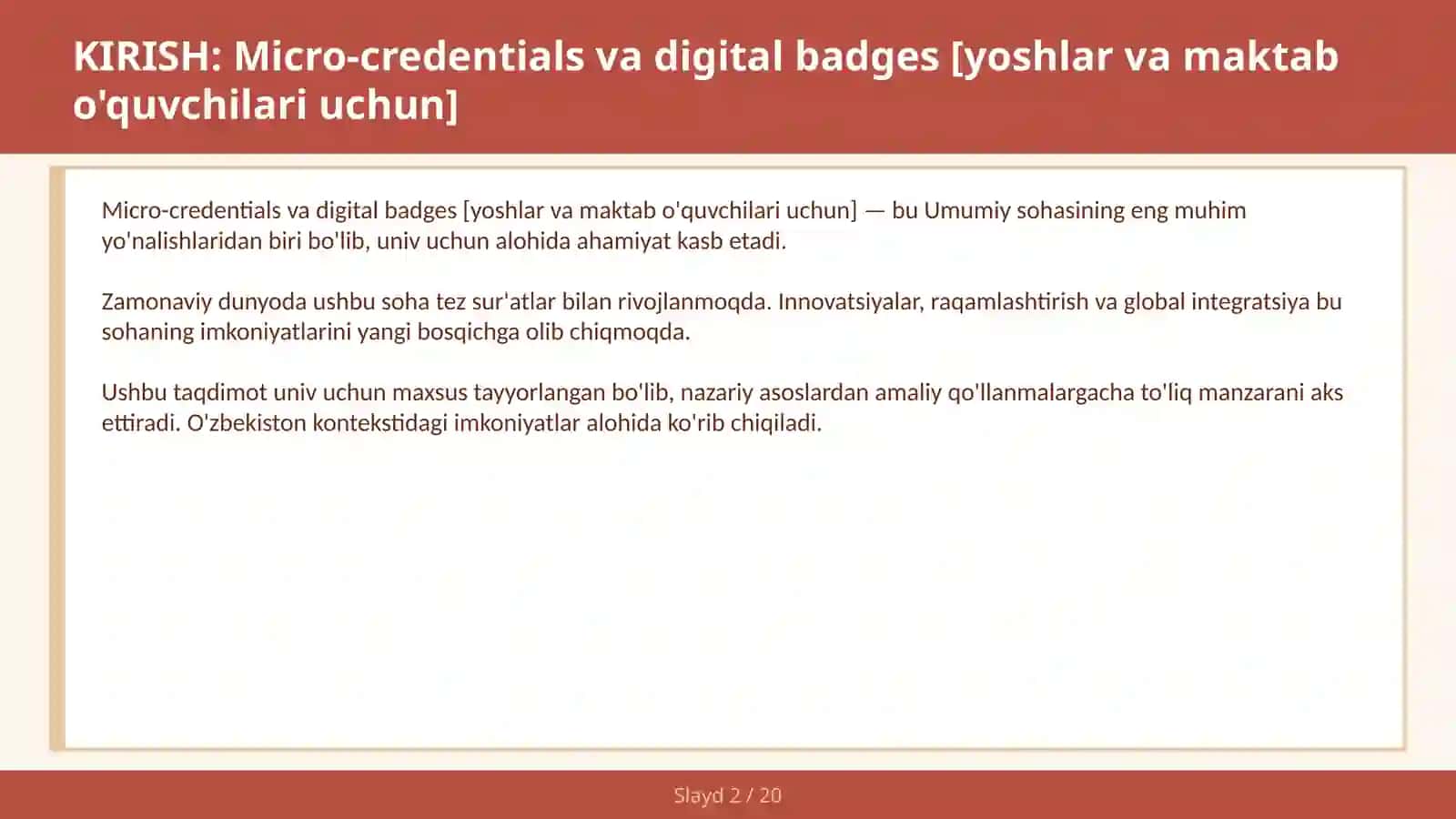 MICRO-CREDENTIALS VA DIGITAL BADGES [YOSHLAR VA MAKTAB O'QUVCHILARI UCHUN] 2