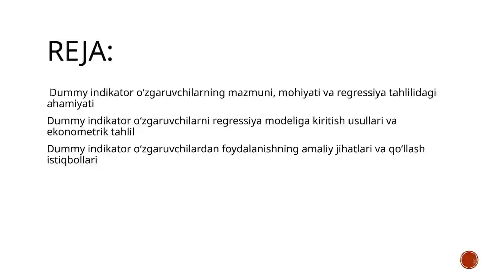 Dummy indikator o‘zgaruvchilarni regressiya modeligа kiritish 2