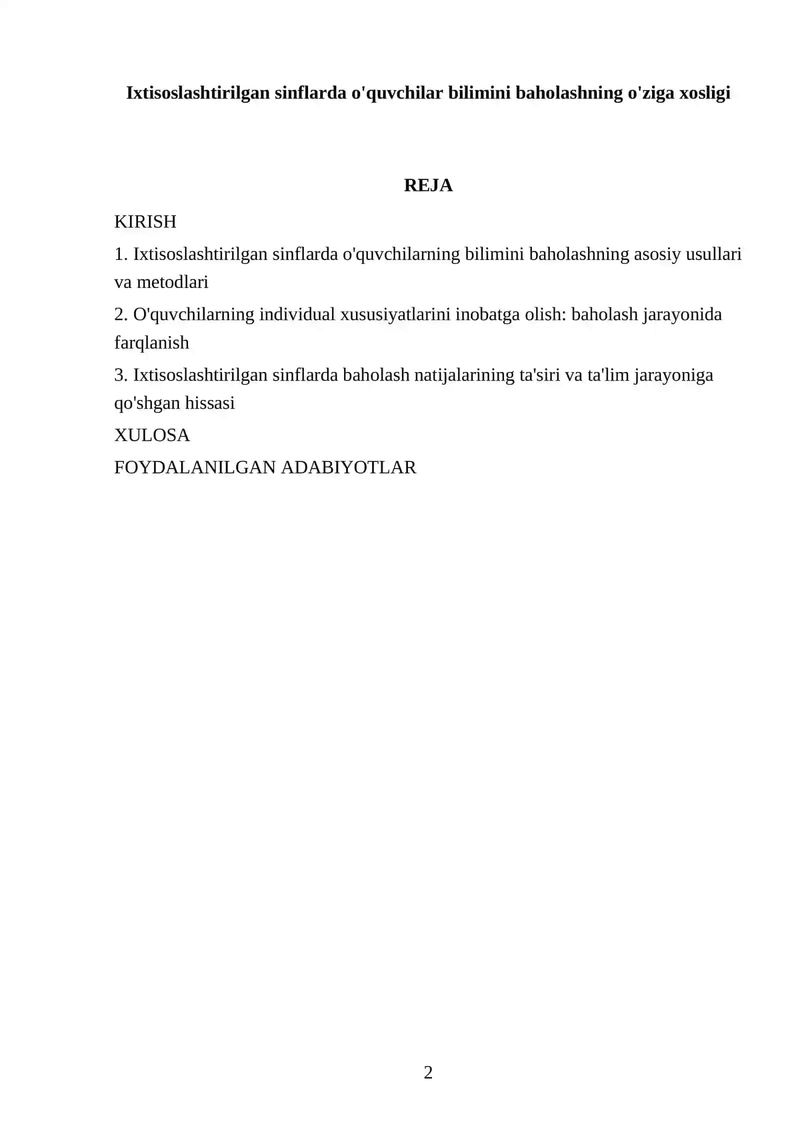 Ixtisoslashtirilgan sinflarda o'quvchilar bilimini baholashning o'ziga xosligi 2