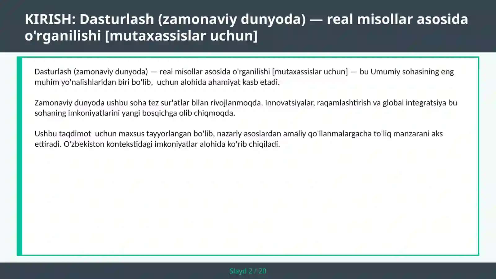 Dasturlash (zamonaviy dunyoda) — real misollar asosida o'rganilishi [mutaxassislar uchun] 2
