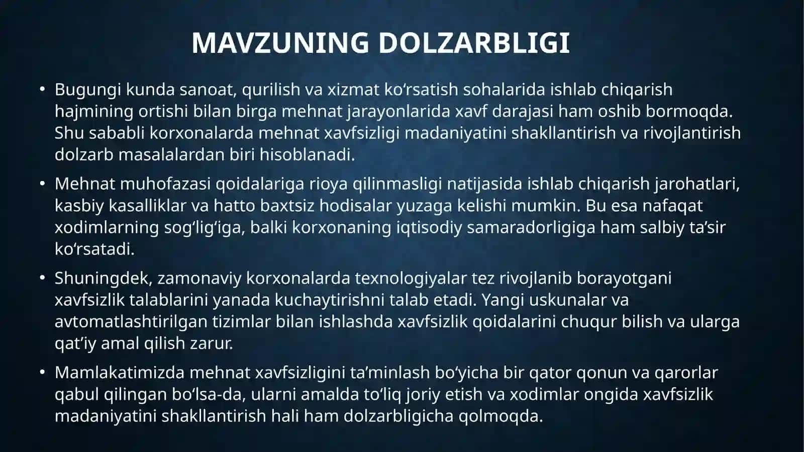 Korxonalarda mehnat xavfsizligi madaniyatini oshirish strategiyasi 2