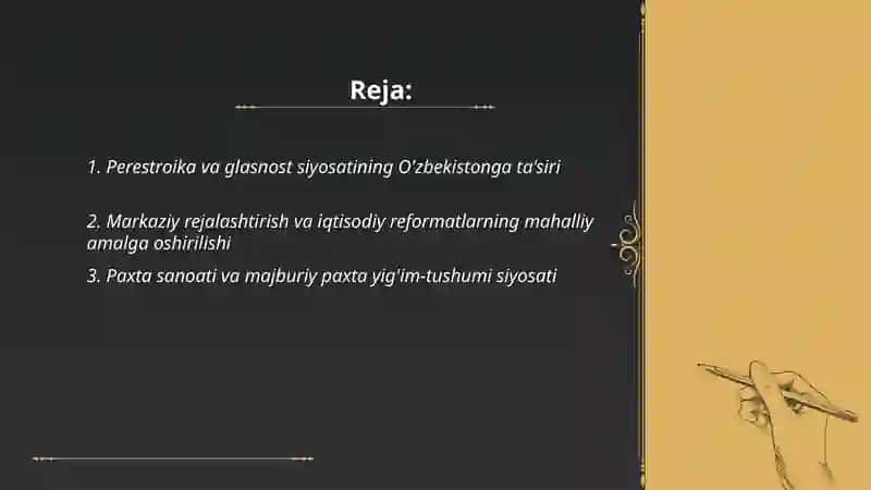 XX -asrning 80 - yillarida O'zbekistonning ijtimoiy, iqtisodiy va siyosiy ahvoli 2