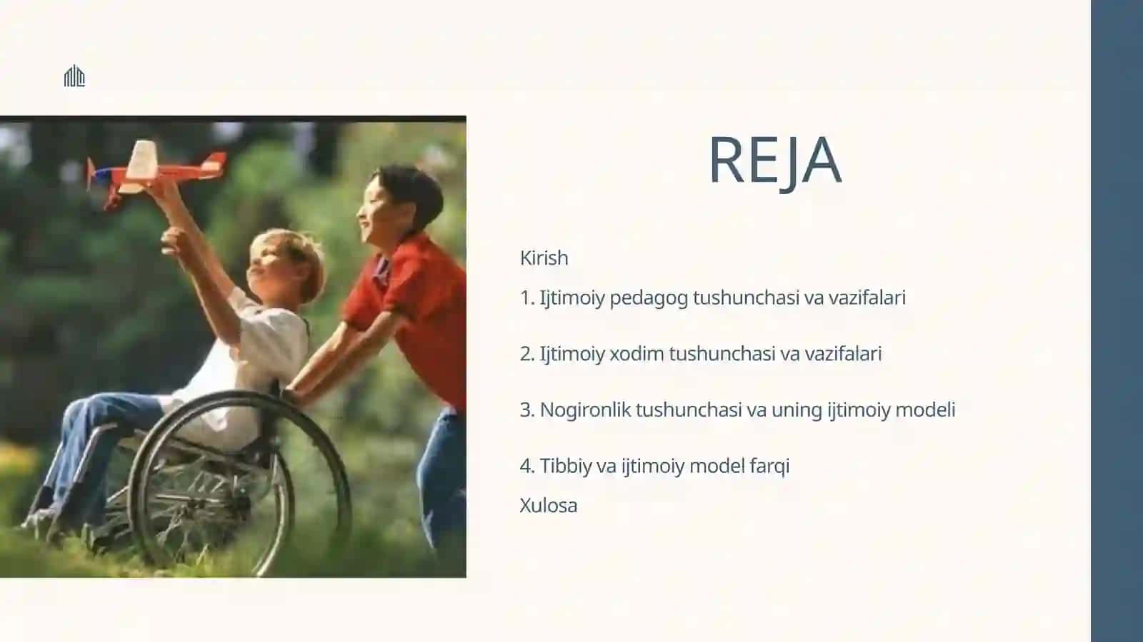 IJTIMOIY PEDAGOG - IJTIMOIY XODIMNING VAZIFALARI. NOGIRONLIKNING IJTIMOIY MODELI 2