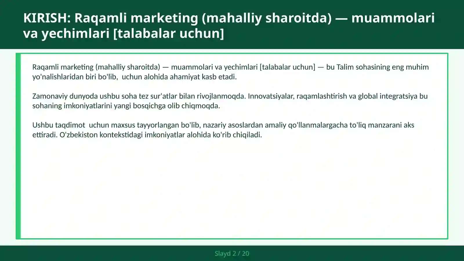 Raqamli marketing (mahalliy sharoitda) — muammolari va yechimlari [talabalar uchun] 2