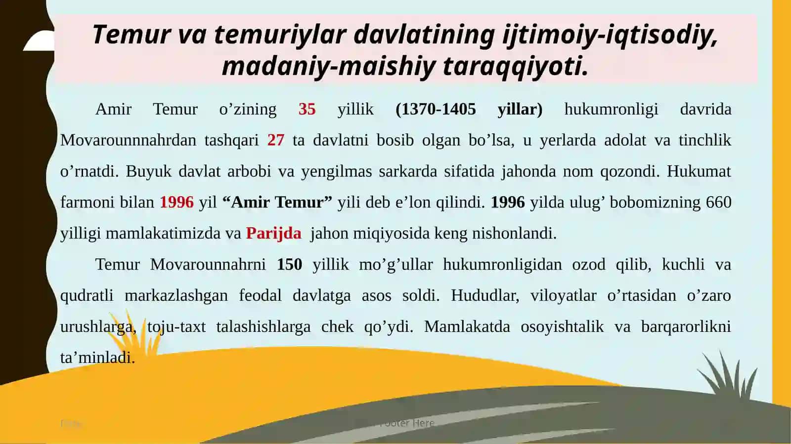 Temur va Temuriylar hukmronligi davri 2