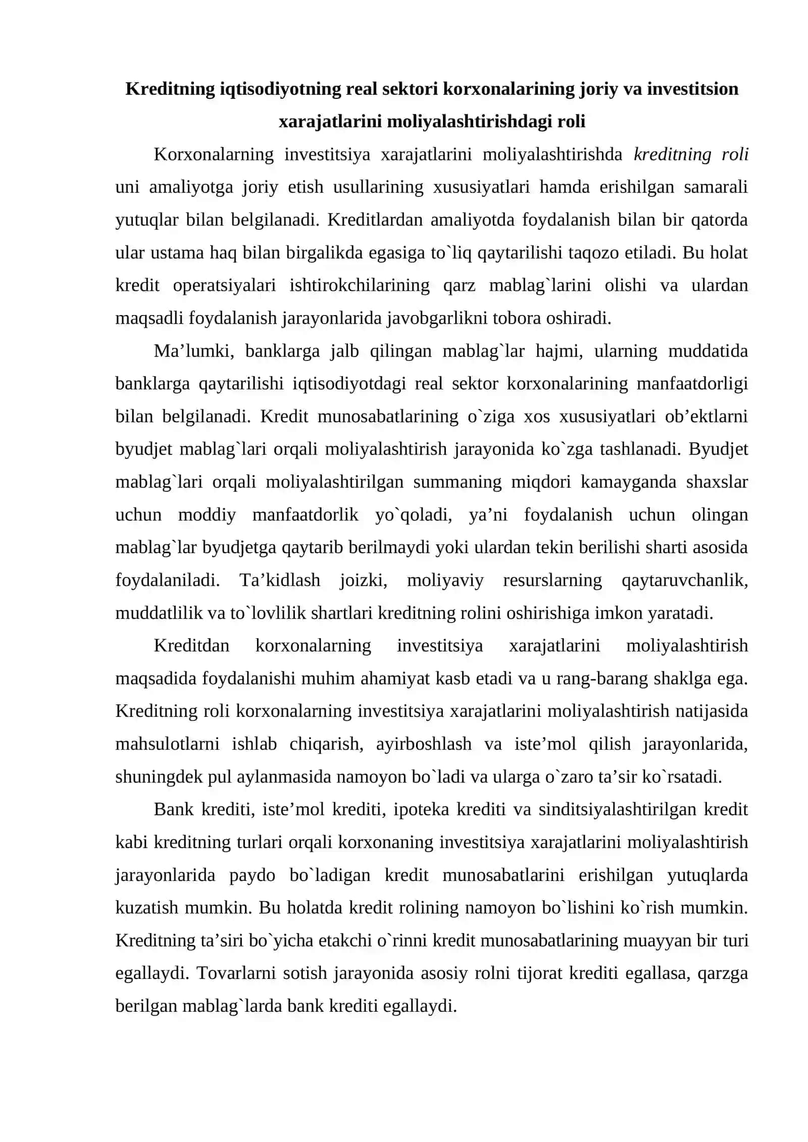 Kreditning milliy iqtisodiyotni rivojlantirishdagi roli 2