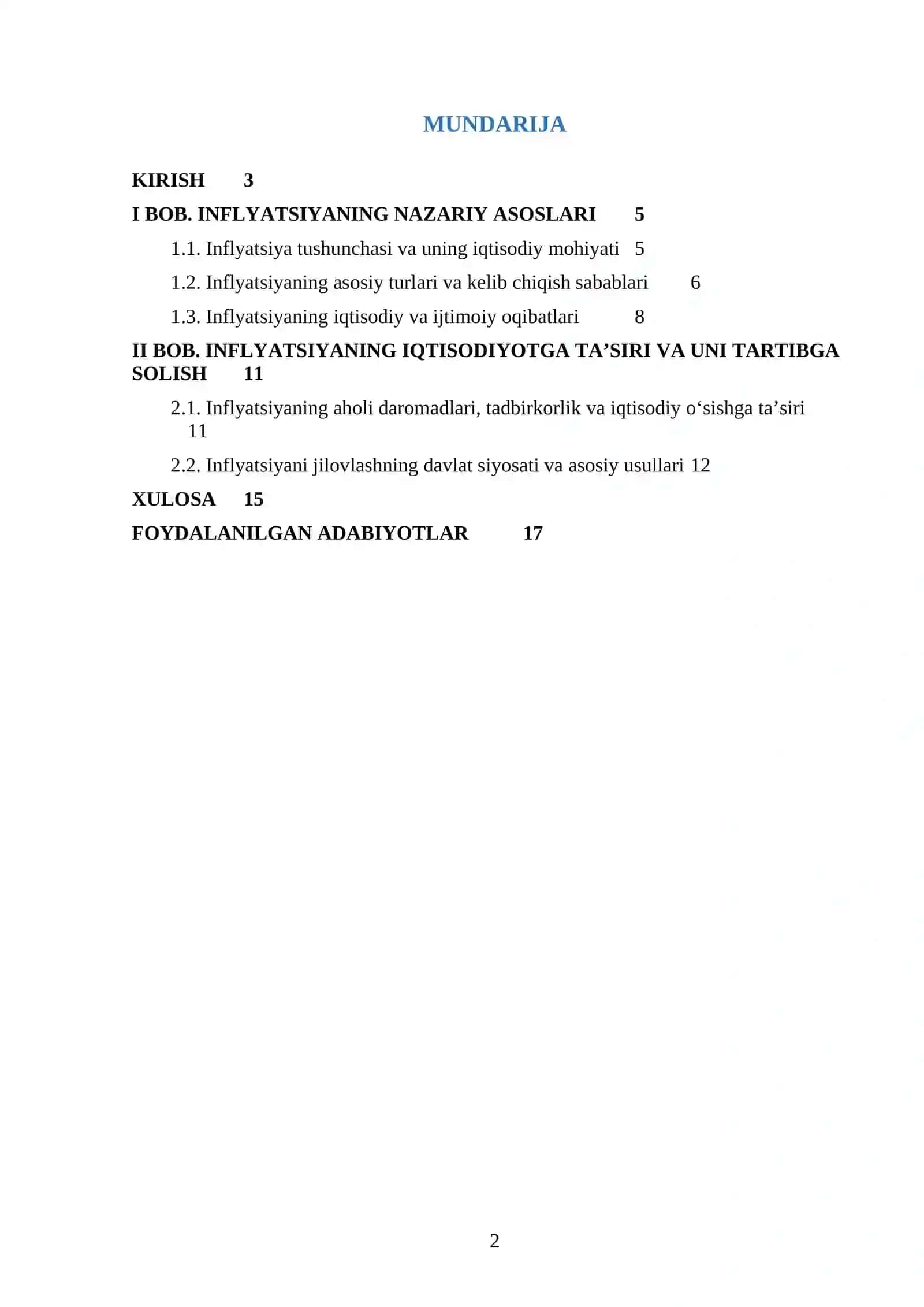 INFLYATSIYA VA UNING IQTISODIYOTGA TA’SIRI 2