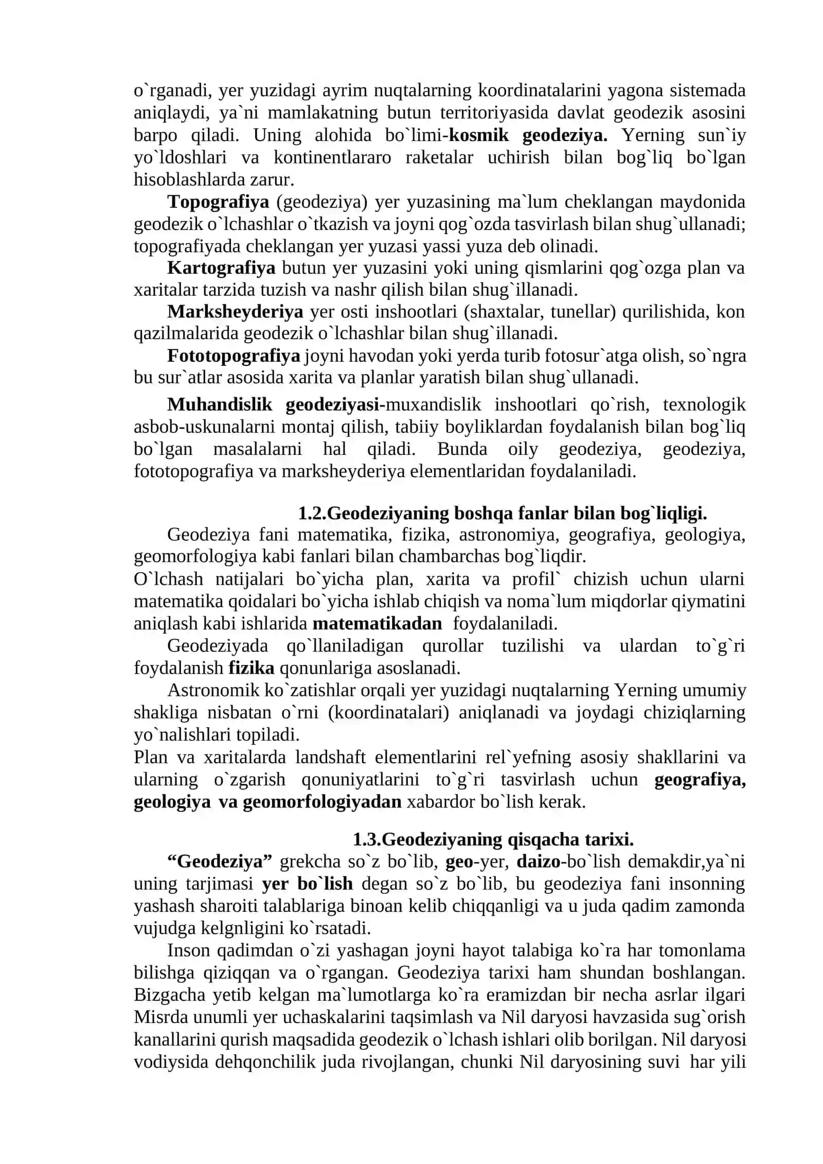 Geodeziya fanining vazifalari, rivojlanish tarixi. 2