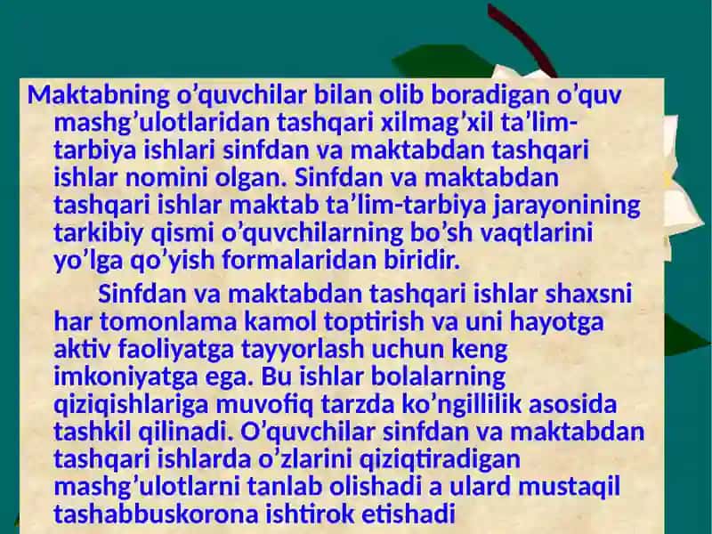 Sinfdan va maktabdan tashqari ishlar 2