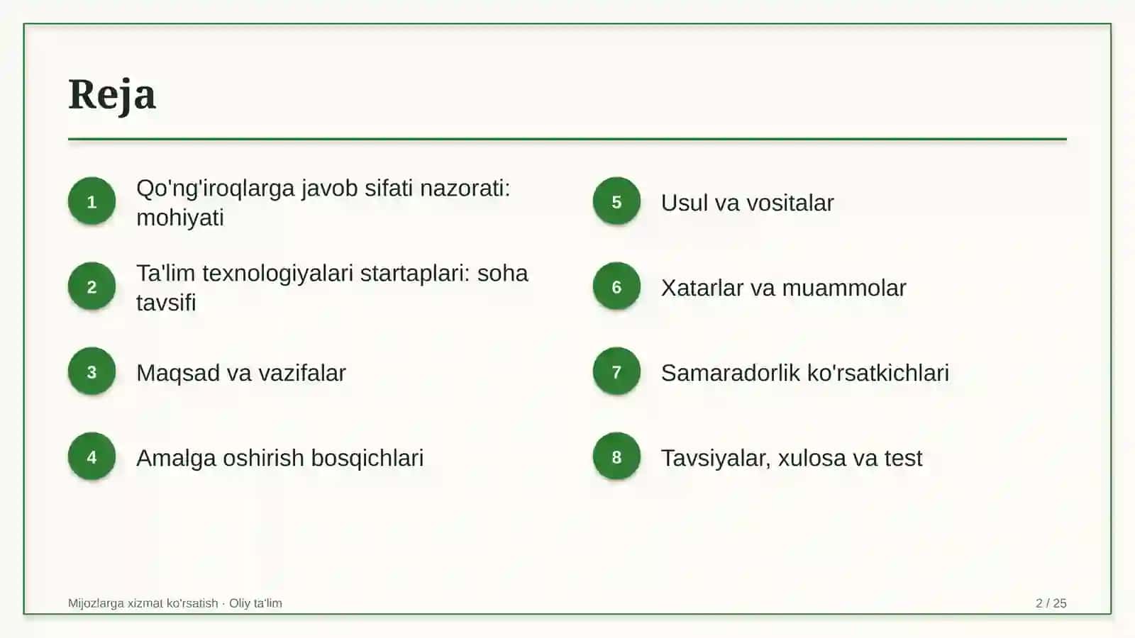 ta'lim texnologiyalari startaplarida qo'ng'iroqlarga javob berish sifatini nazorat qilish 1319 2