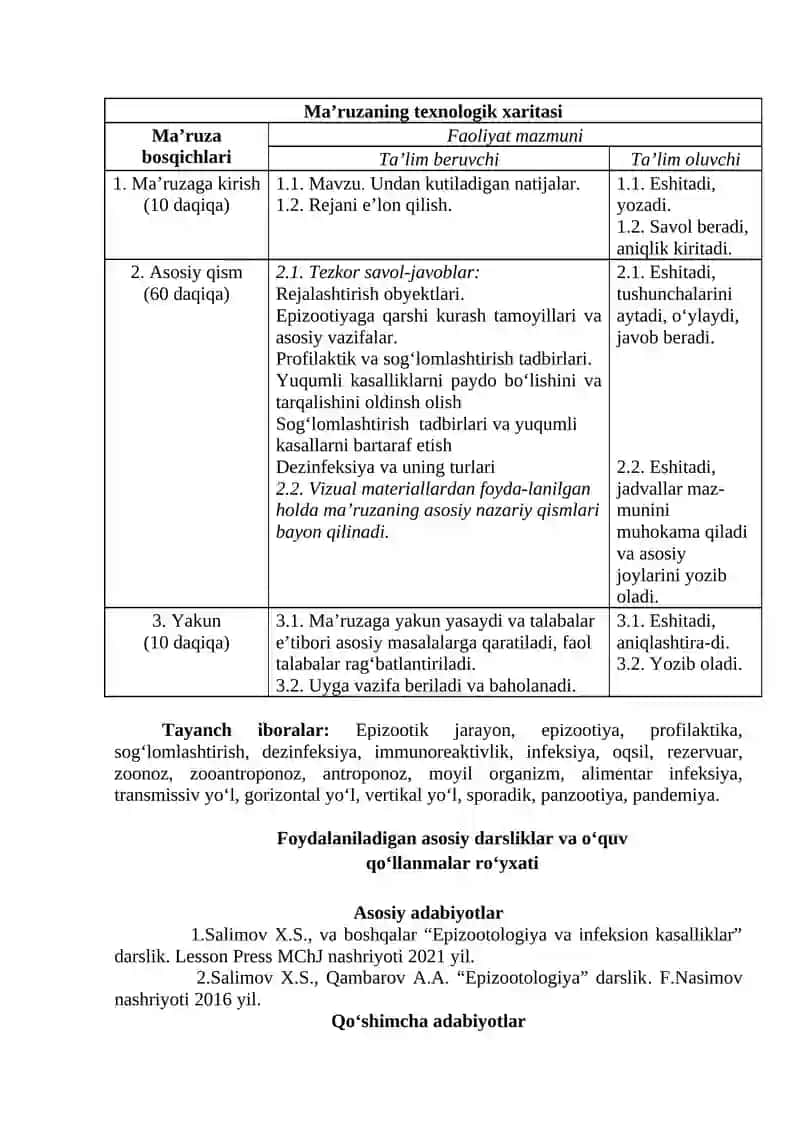 EPIZOOTIYAGA QARSHI CHORA-TADBIRLAR. VETERINARIYA SANITARIYASI 2