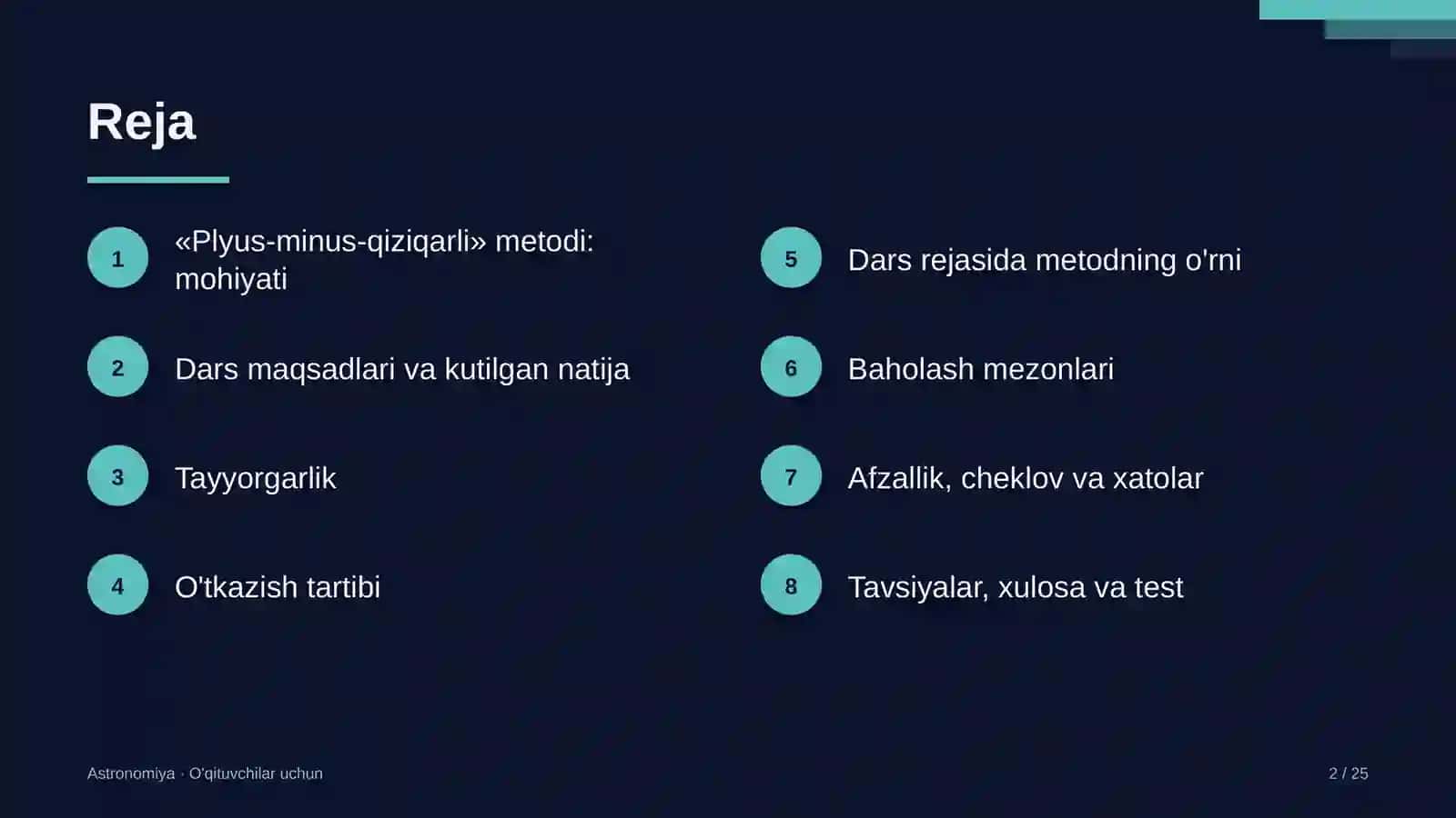 astronomiya darslarida plyus minus qiziqarli metodidan foydalanish 2082 2